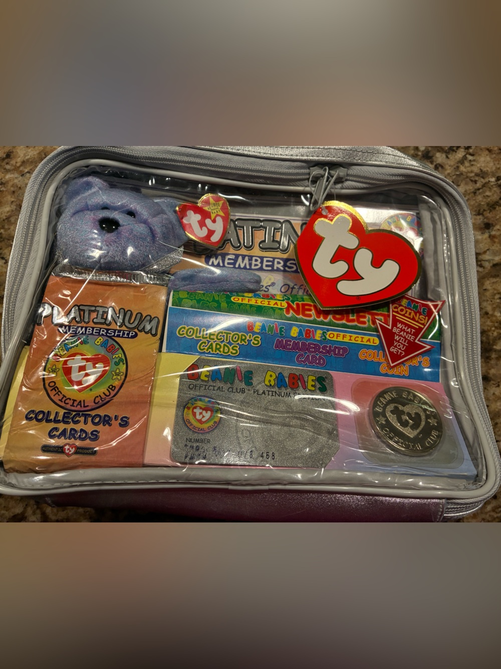 1999 Ty Silver and Purple Beanie Babies Set with Heart Tag